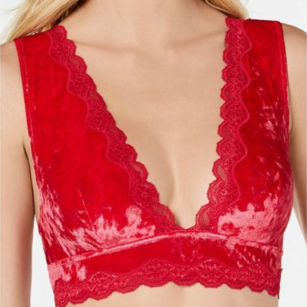 Women's Fuschia Pink Velvet Bralette Lace Trim XL Holiday